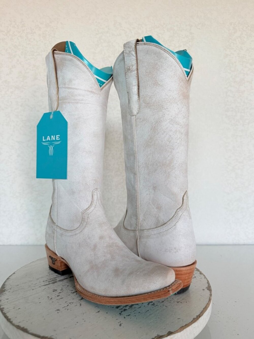 Lane EMMA JANE White Cowboy Boots Womens 7 Western Leather Mid Calf Snip Toe